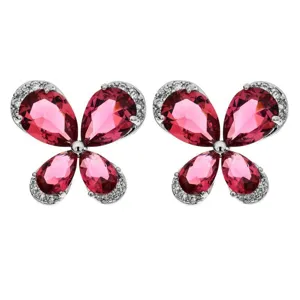 Main image of elegant silver butterfly zircon stud earrings with sparkling pink crystal stones.