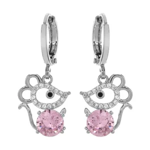 Versilberte süße Maus hängende Ohrringe mit rosa Zirkonia für Damen Mädchen Party Geschenk