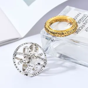 Vintage Copper Astronomical Ball Ring For Men Women Foldable Armillary Sphere Ring Antique Gold Silver Plated Jewelry