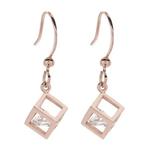 Korean Style Geometric Cube Rhinestone Drop Earrings For Women Elegant Copper Hollow Square Dangle Earrings Wedding Party Jewelry
