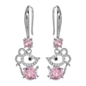 Elegante silberne Maus Ohrhänger mit funkelnden rosa Zirkonia Steinen für Damen und Mädchen.