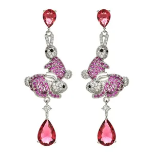 Atemberaubende lange Hasen-Ohrringe mit glitzernden rosa Zirkonia Kristallen für Damen.