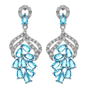 Elegante lange oorbellen met blauwe zirkonia stenen en sprankelende pavé voor vrouwen