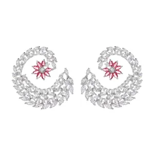 Elegante AAA Zirkonia Ohrringe mit rosa Kristallblüte, wunderschönes Spiralflügel Design.