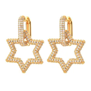 Squisiti orecchini a stella in zircone dorato con elegante design a doppio uso separato.