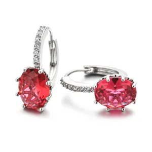 Minimalist Copper Rhinestone Hoop Earrings Oval Egg Shaped Clear Crystal Huggie Earrings For Women Wedding Party Jewelry Gift