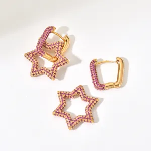 Meravigliosi orecchini a cerchio stella zircone viola placcati oro elegante