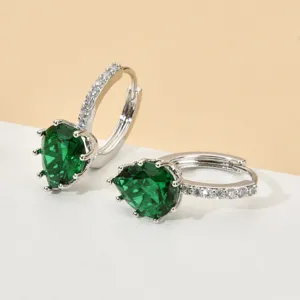 Orecchini a cerchio goccia zirconia verde stile coreano gioiello chic elegante dettaglio