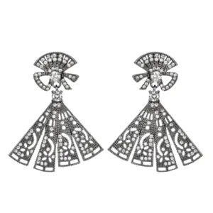 Fashion Gun Black Electroplated Fan-Shaped Tassel Zirconia Earrings For Women Elegant Geometric Inlaid Drop Earrings Jewelry