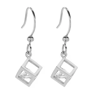 Elegant cube zircon drop earrings with silver hook, minimalist geometric party jewelry.