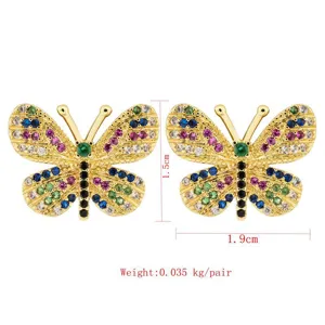 Vergoldete bunte Zirkonia Schmetterling Ohrringe für Damen, elegante modische Schmuck.