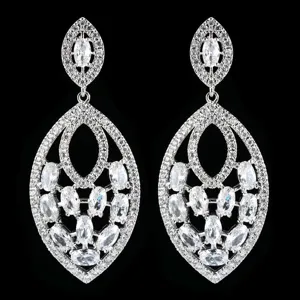 Elegante Markise Zirkonia Ohrringe für Damen, glänzender Silberschmuck für Hochzeit Party.
