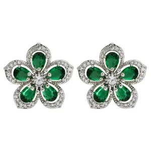 Elegante Blumen Zirkonia Ohrringe mit gruenen Tropfensteinen fuer Damen modischer Schmuck.