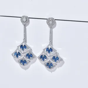 Chic European fashion women fan zircon earrings, daily versatile long tassel jewelry decor