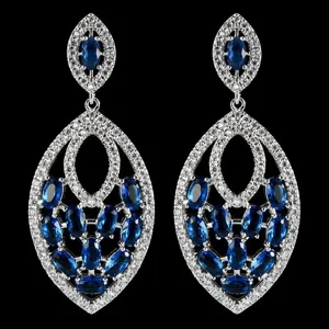 Modische Marquise Geometrische Eingelegte Zirkonia Hängende Quaste Kupfer Galvanisierte Statement Ohrringe Für Damen Casual Party Feiner Schmuck Geschenk