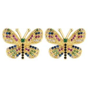 Süße Romantische Kupfer Schmetterling Ohrstecker Mehrfarbige Strass Eingelegt Elegante Ohrringe Für Damen Schmuck Geschenk