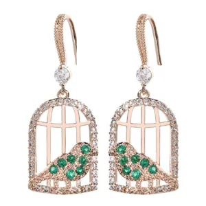 Koreanischer Stil Vogelkäfig Zirkonia Haken Ohrringe Romantische Roségold Kupfer Vogel Schmuck Für Damen Mädchen Geschenk