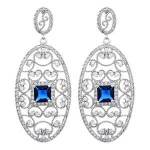 Vintage Rame Zirconia Lunghi Orecchini Pendenti Ovali Lusso Geometrico Cavo Palazzo Stile Elegante Matrimonio Banchetto Gioielli Per Donne