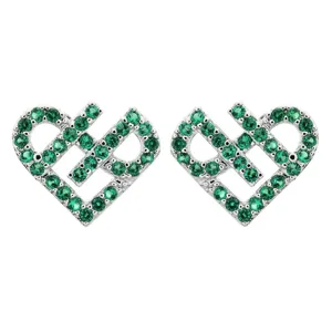 Elegante grüne Kristall Herz Ohrringe in Silber, modischer Schmuck für Damen und Partys.