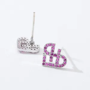 Rosa Strass Herz Ohrstecker fuer Damen, elegantes silbernes Metall Schmuckgeschenk fuer Party.