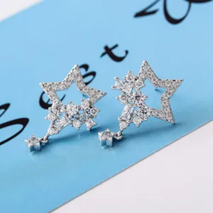 Zilveren oorbellen met ster en zirkonia, elegante hangende oorbellen voor dames mode.