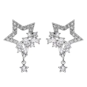 Elegante ster kristal zirkoon oorbellen voor vrouwen, sprankelende mode zilveren sieraden.