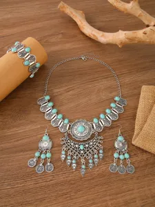 Modischer vintage boho ethnischer stil türkis halskette ohrringe armband set