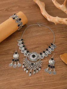 Vintage boho ethno stil halskette ohrringe armband schmuckset detailansicht fur damen.