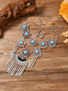 Bohemian turquoise necklace earrings set vintage ethnic style jewelry fashion accessory