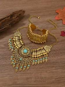 Böhmisches Vintage ethnisches Anhänger Halskette und Armband Schmuckset mit Türkisperlen Detail
