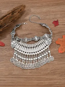 Vintage boho ασημένιο κολιέ με νομίσματα για γυναίκες, εντυπωσιακά εθνοτικά κοσμήματα με φούντες.