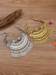 Σετ κολιέ σαλιάρας με κρόσσια νομισμάτων vintage boho για γυναικεία μόδα.
