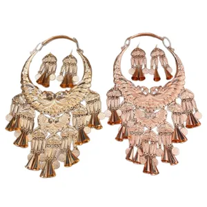 Ethnic Miao style double peacock collar necklace and earrings jewelry set for women fashion.