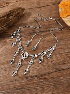 Vintage Halloween mehrschichtig Totenkopf Anhänger Halskette Ohrringe Gothic Schmuck