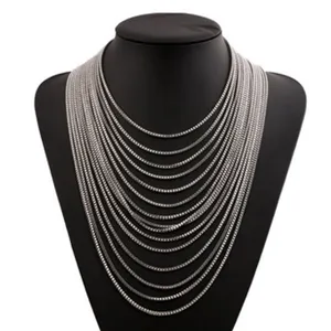 Multi-strand layered silver metal chain necklace retro statement jewelry collar chain for women