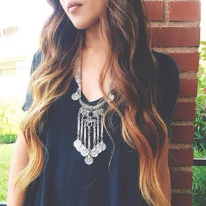 Vintage bohemian coin tassel statement necklace alloy retro gothic jewelry for women fashion party