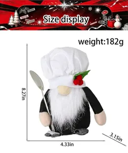 Visualizzazione dettagliata delle dimensioni della simpatica bambola peluche gnomo chef.