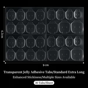 Clear nail glue tabs detail, extra long false nail jelly adhesive sheet 30 tips per piece.