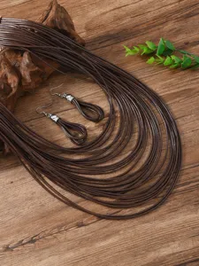 Handgemachte mehrschichtige braune Wachskordel Halskette und Ohrringe Set, Bohème Modeschmuck.