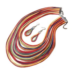 Mehrschichtige farbige Wachskordel handgeflochtene Halskette und passende Ohrringe Schmuck.