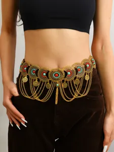 Bohemian vintage gouden taille ketting buikdans munt riem met rode turquooise kralen