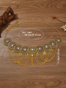 Boheemse etnische gouden munten taille ketting buikdans riem met fonkelende strass.