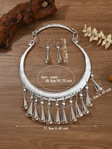 Ethno Vintage Miao Silber große Klick-Halskette mit passenden Quasten Ohrringen Detail.