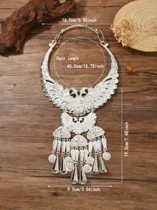 Miao ethnic style double peacock tassel silver collar necklace fashion jewelry accessory