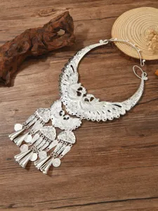 Ethnic style Miao silver double peacock tassel necklace traditional stage performance jewelry