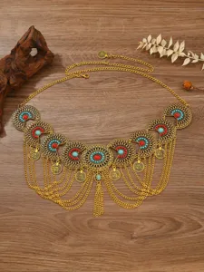 Boheemse vintage gouden munt buikketting etnische buikdans taille accessoire details.