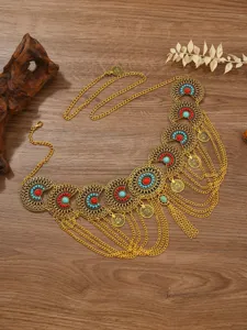 Boheemse vintage buikdans tailleketting met prachtige meerlaagse kettingen en munten.