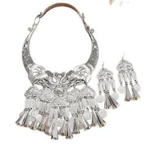 Ensemble Collier Torque Elephant en Argent Miao Bijou de Danse Traditionnel Femme