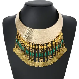 Statement Zinklegierung Strass Choker Halskette Ethno Vintage Mehrlagige Quaste Münzanhänger Halsband Für Party Damen Schmuck