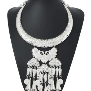 Ethno Zinklegierung Pfau Halsband Quaste Statement Halskette Versilbert Vintage Tribal Festival Schmuck Für Damen Herren